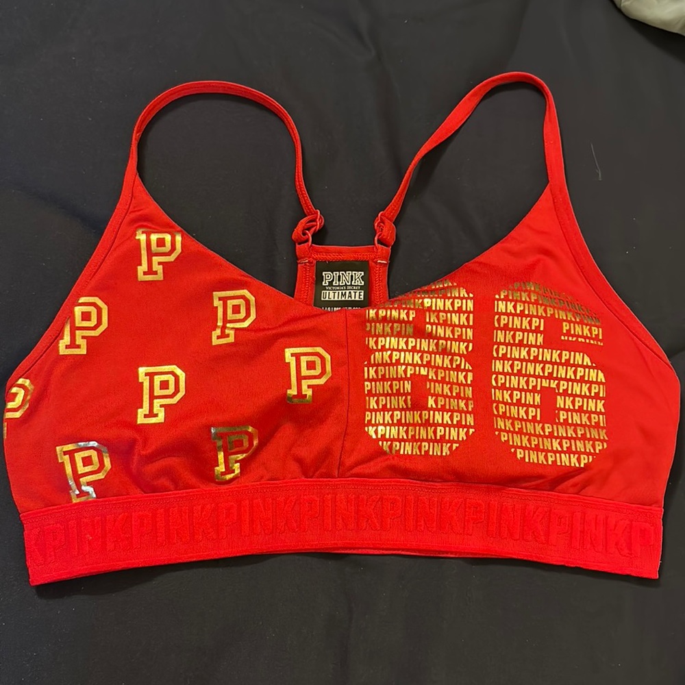 VS PINK ultimate lightly lined sports bra. Red in color. Smoke free. Like new.